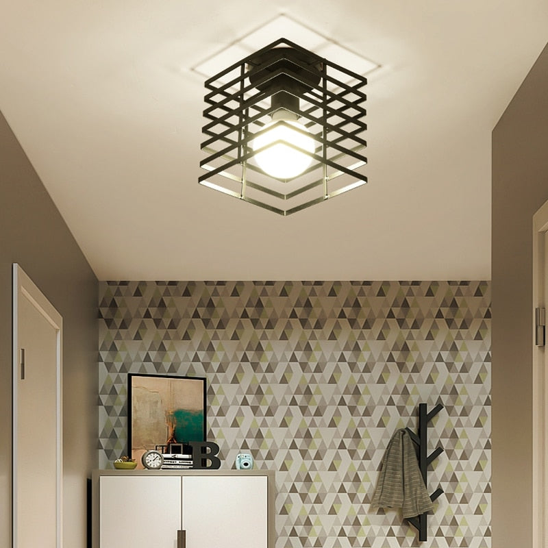 Iron Cage Metal Retro Ceiling Lamp