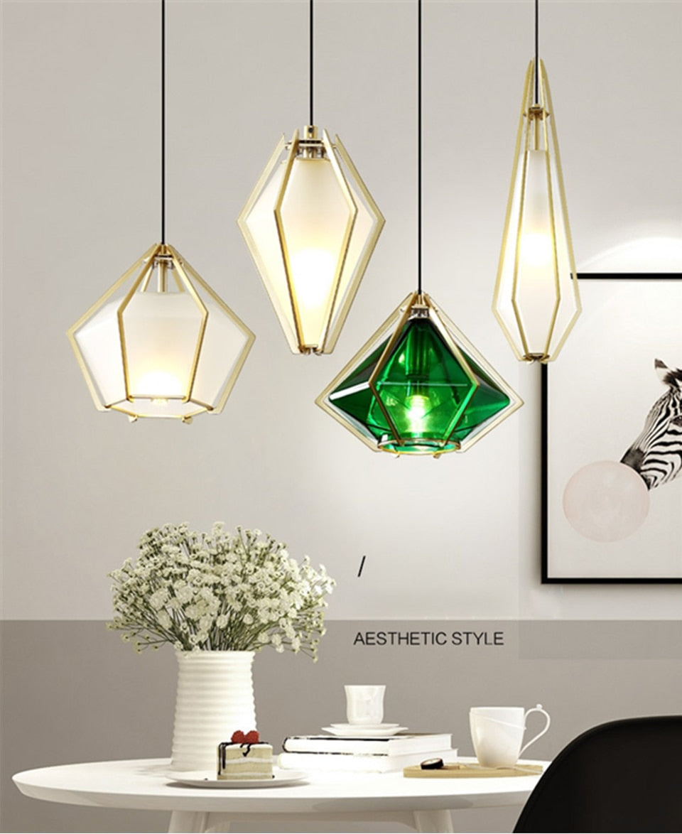 IIS Nordic Diamond Glass Golden Ceiling Hanging Lamp