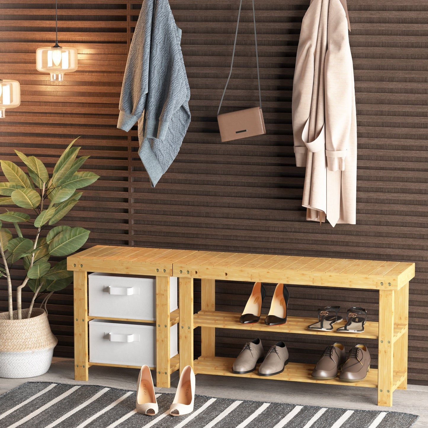 Thylda - Shoe Rack for Entryway Bamboo Shoe Rack Bench