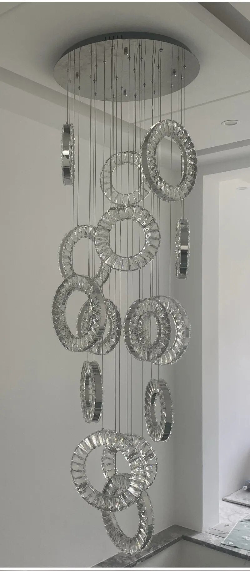 YLK Ring Design modern crystal chandelier for staircase long villa hall hanging