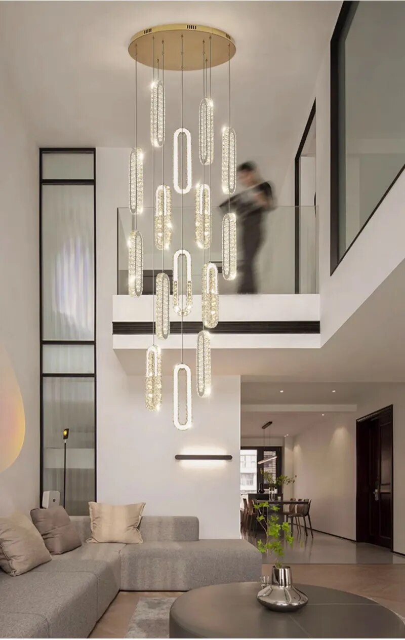YLK Oval Long LED Crystal chandelier for staircase luxury lobby hallway hanging light
