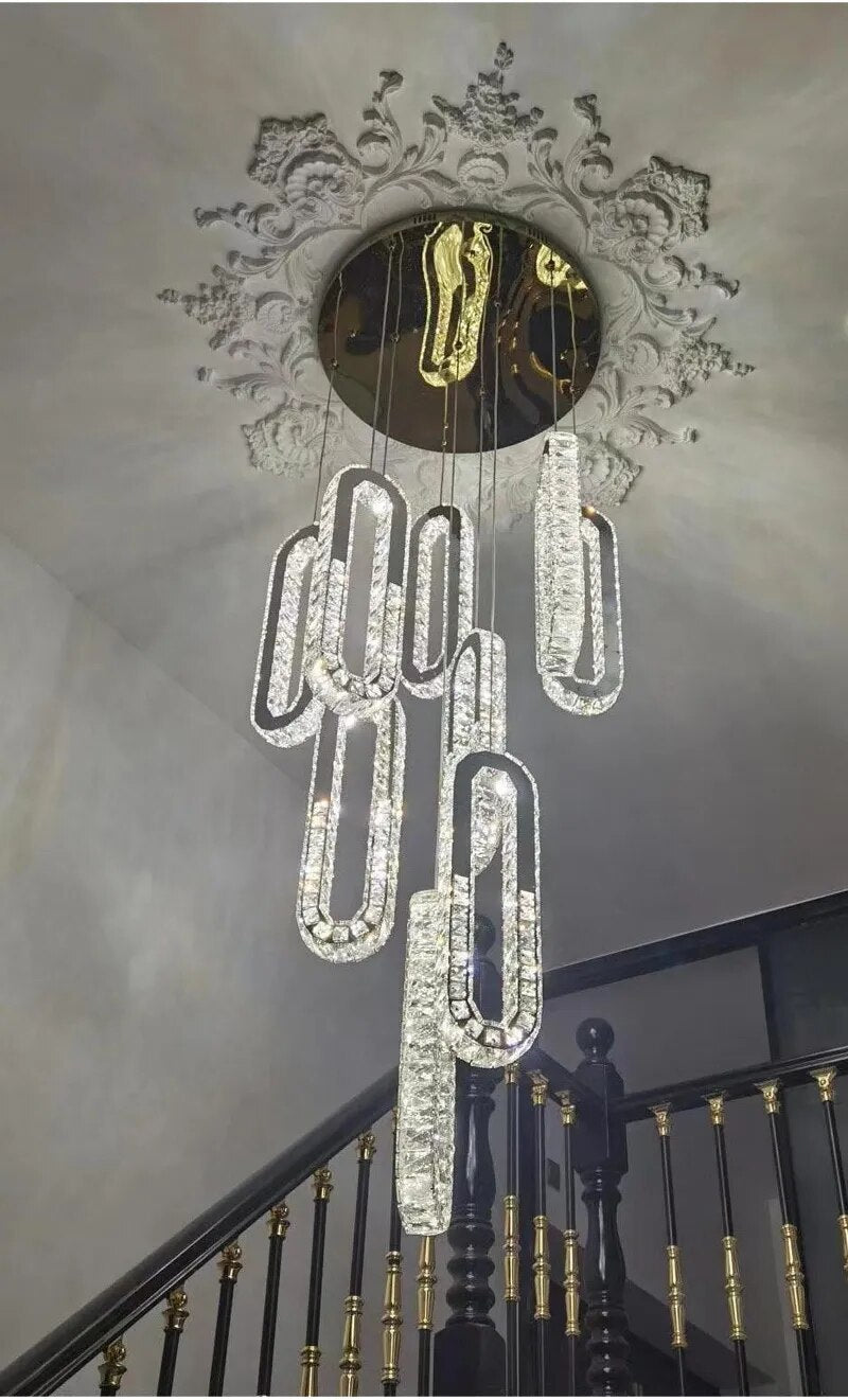 YLK Oval Long LED Crystal chandelier for staircase luxury lobby hallway hanging light