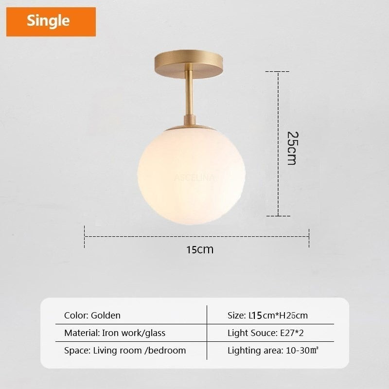 DAR Nordic LED Glass Ceiling Light White Ball Creative Golden
