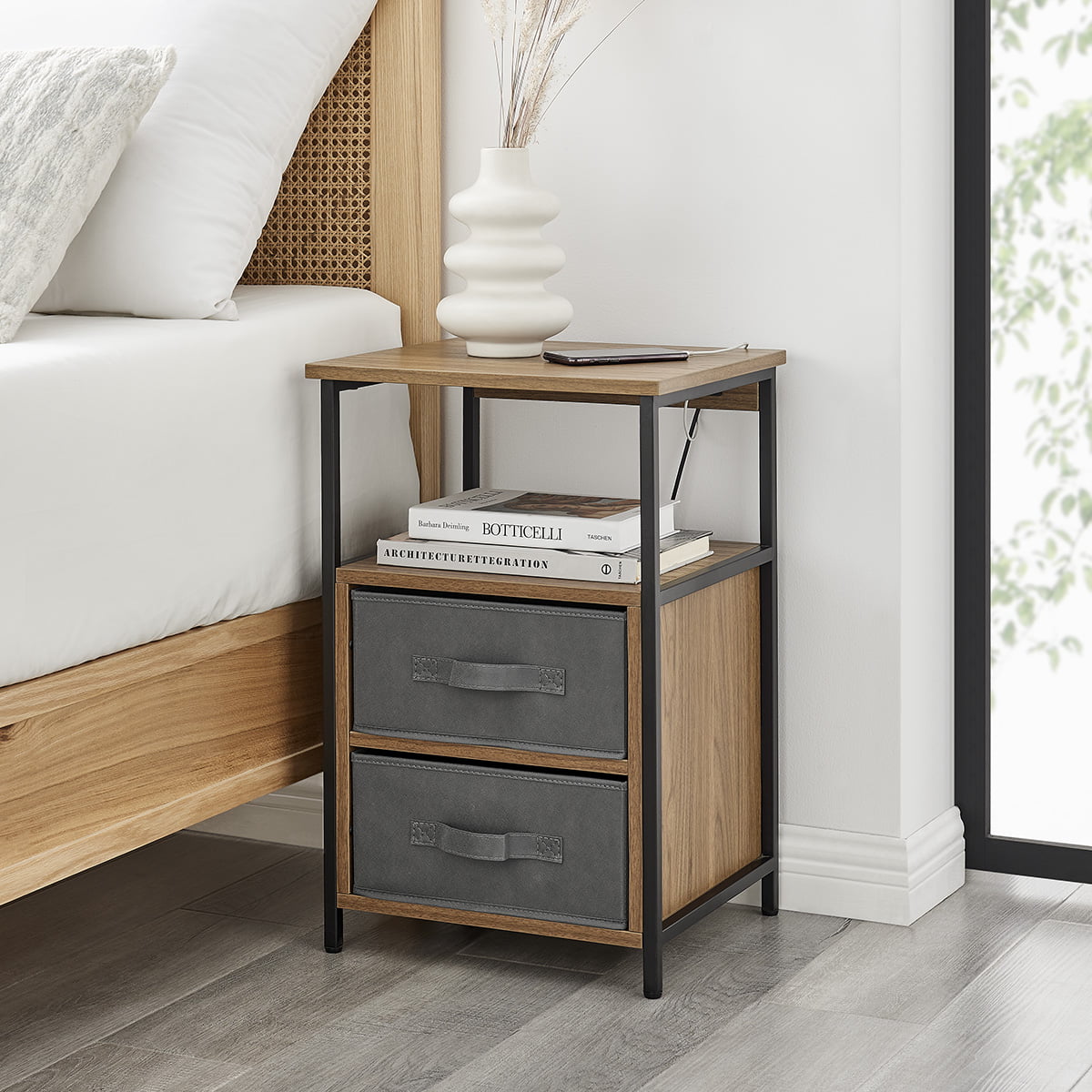 Eilif - Modern 3 Drawer Nightstand with Charging Station