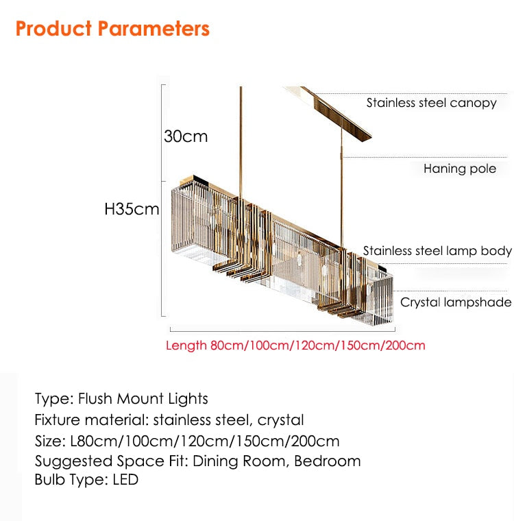 IIS Stainless Steel Hanging Pendant Light Crystal