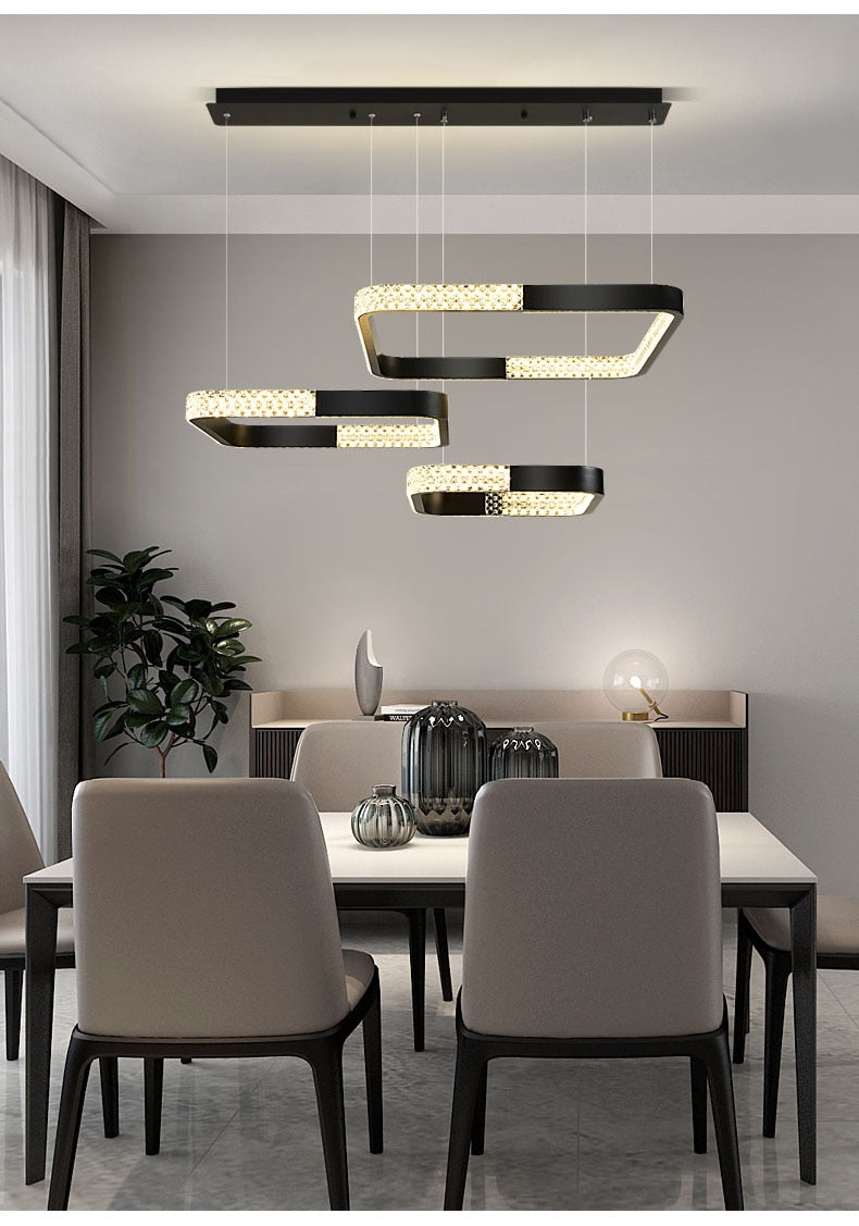 Indoors Ahsan - Gold Black Circle Rectangular Chandeliers Ceiling Lights