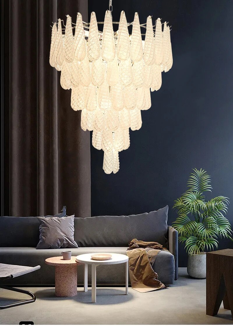 Ylk Murano White Glass Chandelier