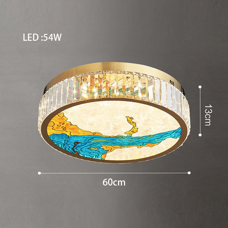 MAK Colored-Map Wall/Pendant/Ceiling Chandelier Dimmable LED Stained Glass Oval Gold Post-modern