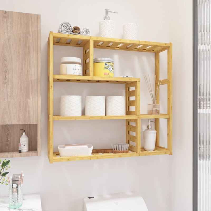 Lisbet - Shower Shelves 3-Tier Bamboo Bathroom Wood Shelves
