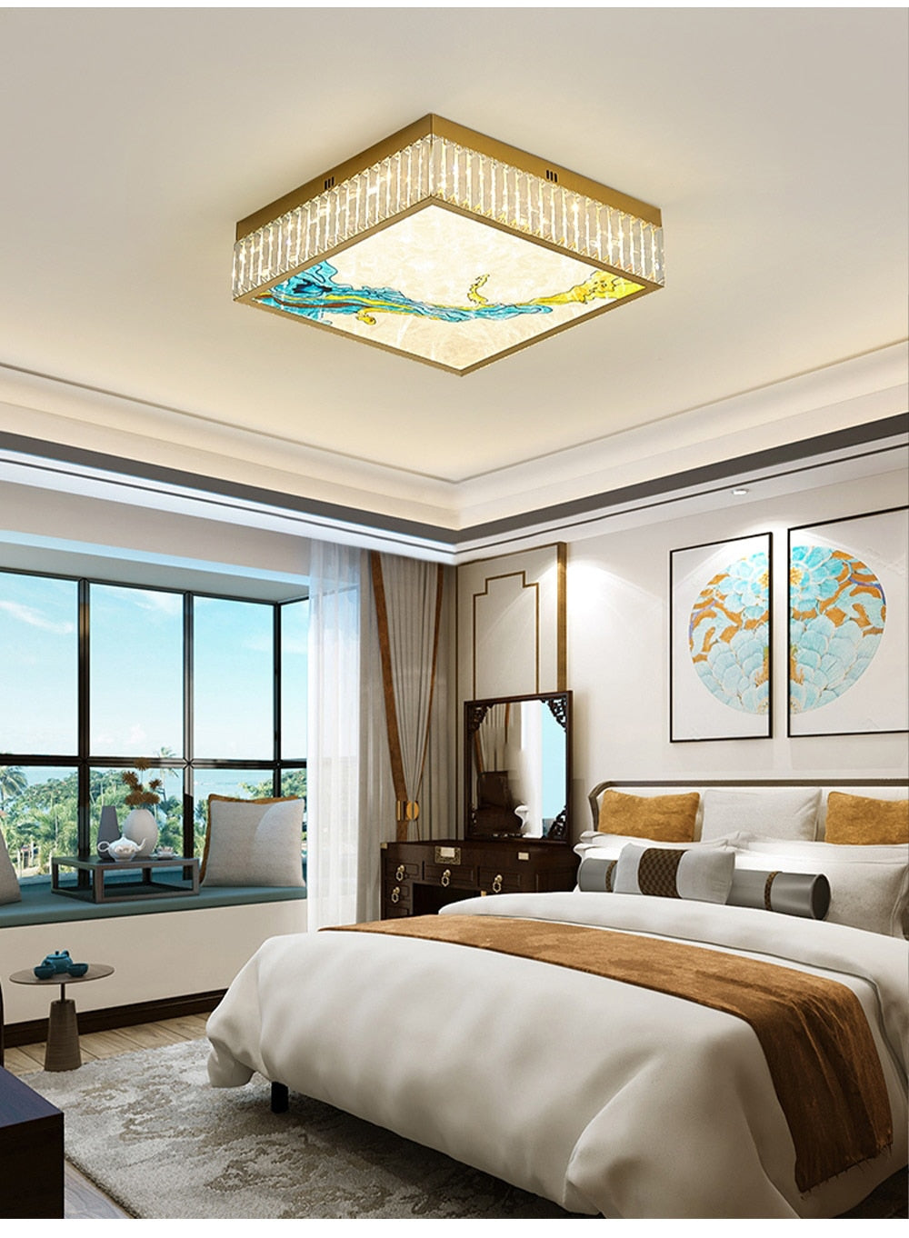 MAK Colored-Map Wall/Pendant/Ceiling Chandelier Dimmable LED Stained Glass Oval Gold Post-modern