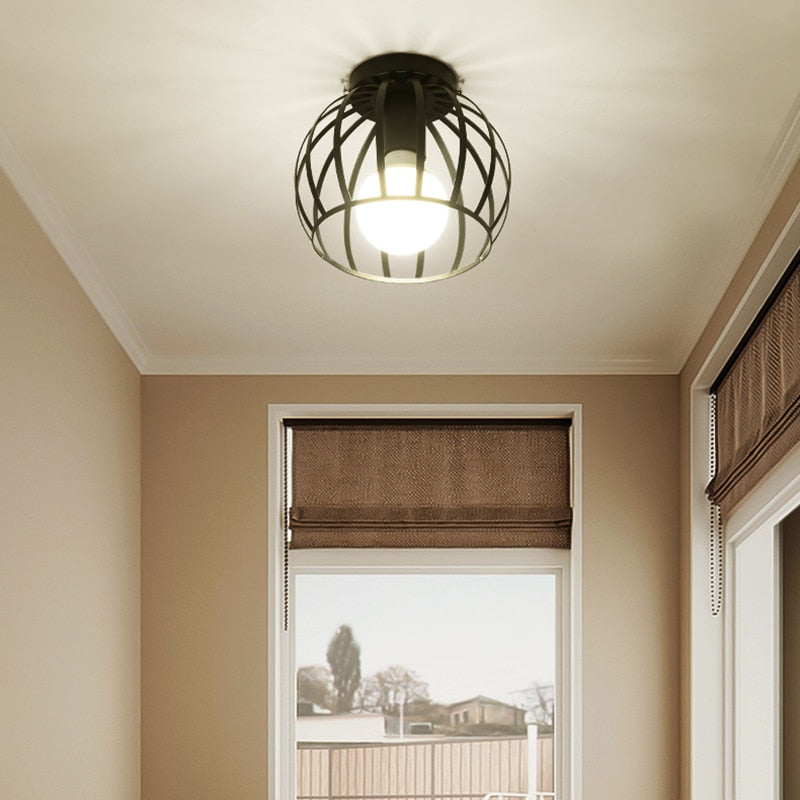 Iron Cage Metal Retro Ceiling Lamp