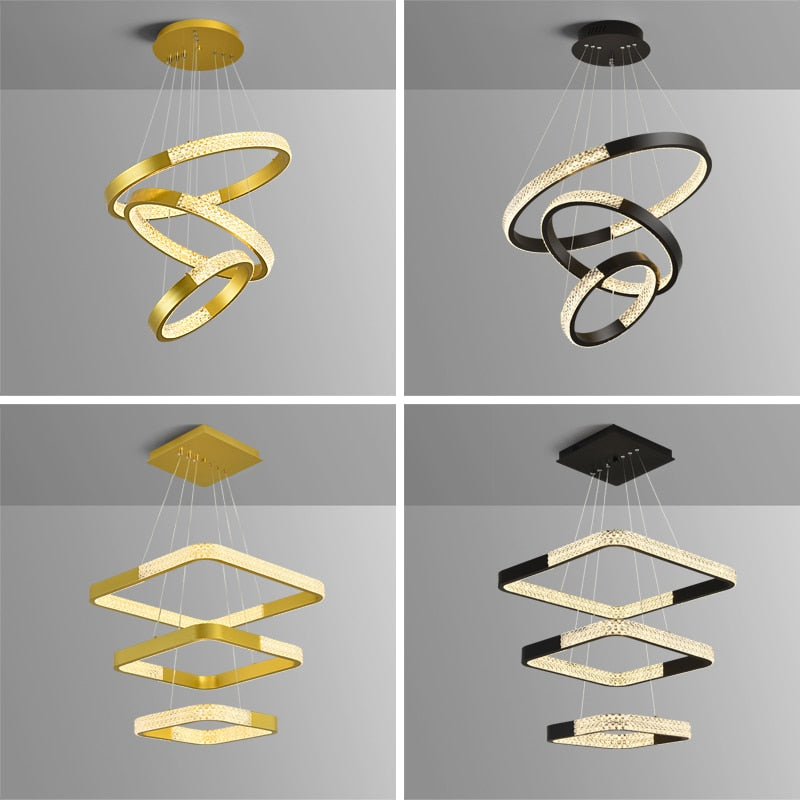 Indoors Ahsan - Gold Black Circle Rectangular Chandeliers Ceiling Lights