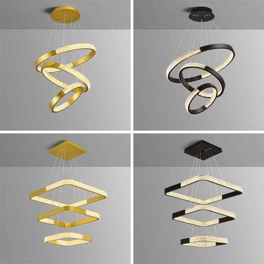 Indoors Ahsan - Gold Black Circle Rectangular Chandeliers Ceiling Lights