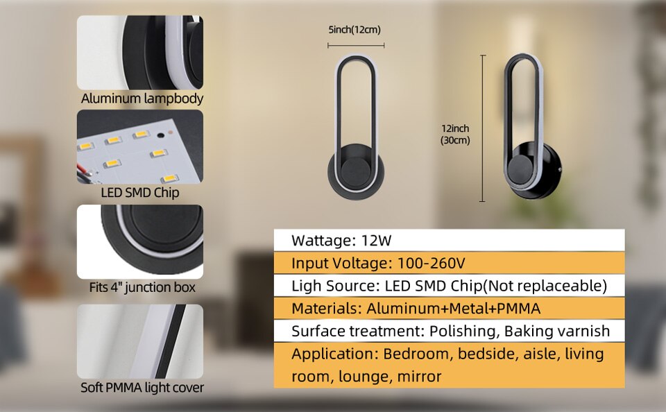 AiS LED Adjustable Nordic Wall Lamp Rotation Angle 330° 12W