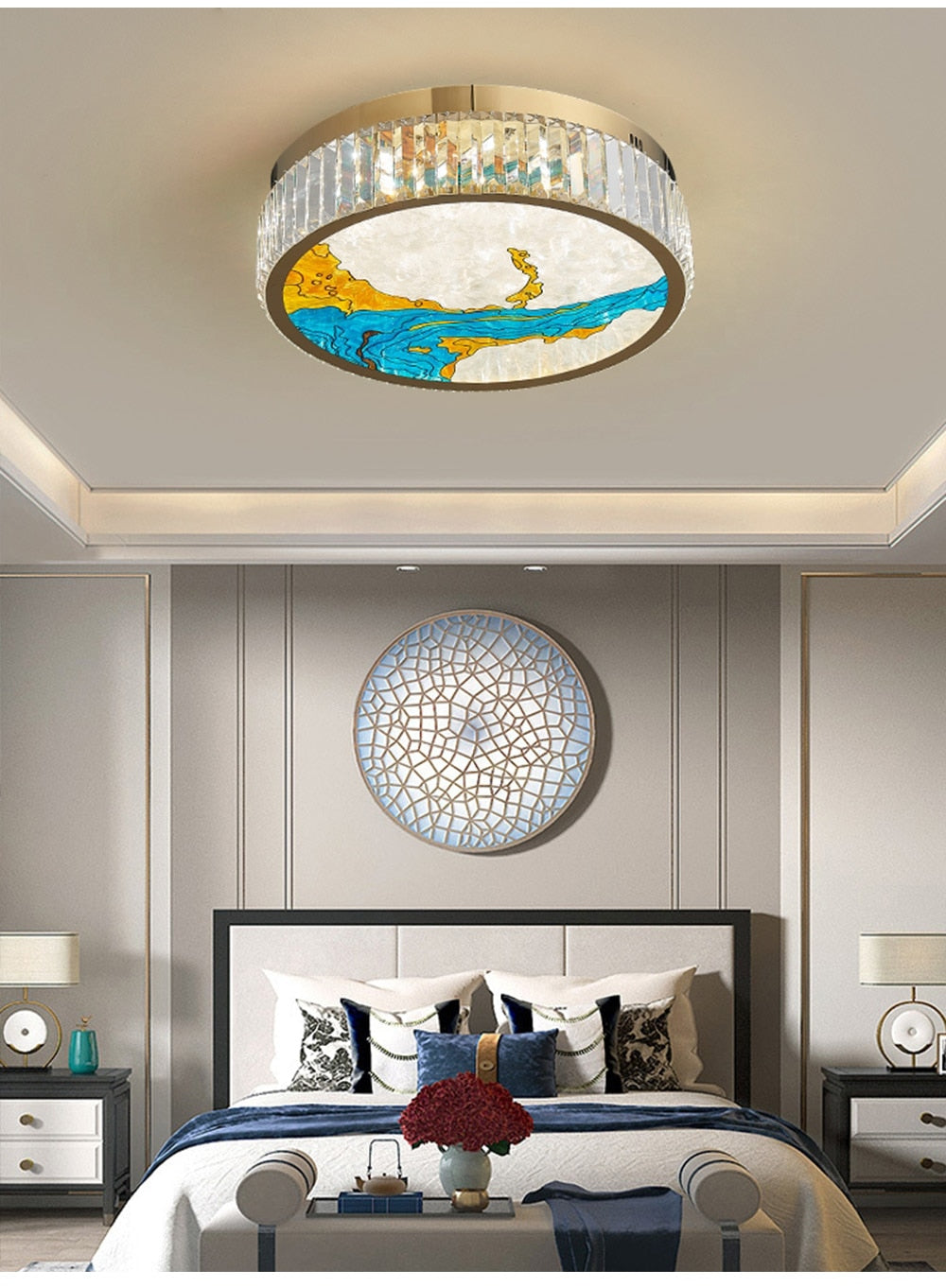 MAK Colored-Map Wall/Pendant/Ceiling Chandelier Dimmable LED Stained Glass Oval Gold Post-modern