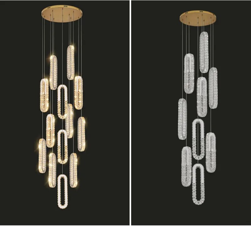 YLK Oval Long LED Crystal chandelier for staircase luxury lobby hallway hanging light