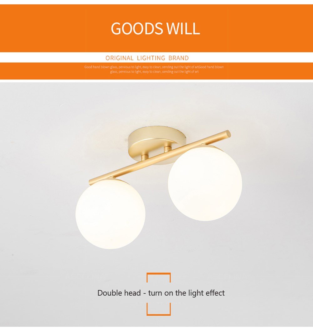 DAR Nordic LED Glass Ceiling Light White Ball Creative Golden