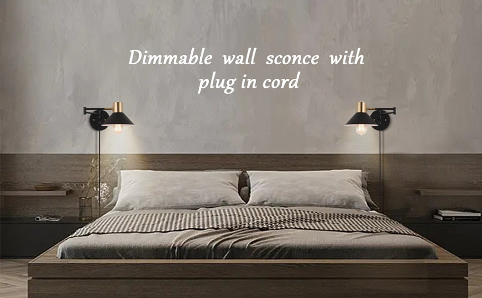 AiS Indoor Wall Lamp Dimmable E26 Bulb, Metal Adjustable Swing Arm