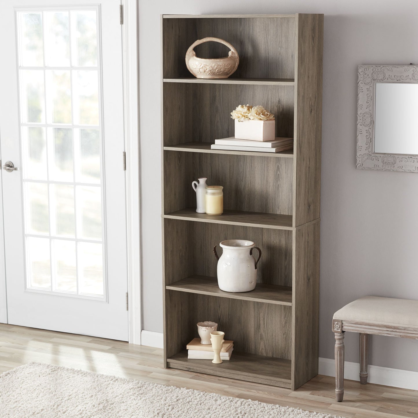 Njord - 5-Shelf Book Shelf Living Room Shelves Wood Shelves