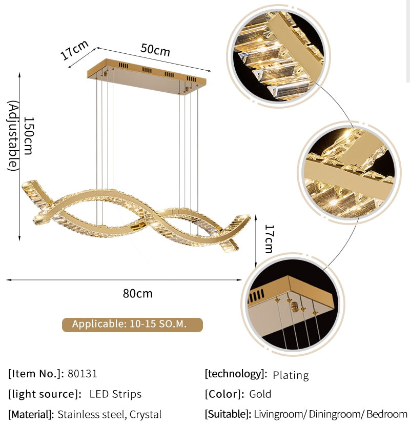 Ylk Wave Design Crystal Pendant Lamp