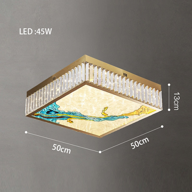 MAK Colored-Map Wall/Pendant/Ceiling Chandelier Dimmable LED Stained Glass Oval Gold Post-modern