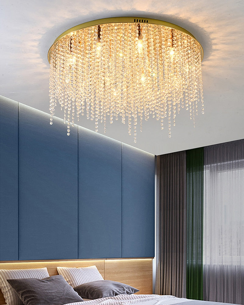 YLK Modern ceiling chandelier for living room round/square gold crystal lamp luxury