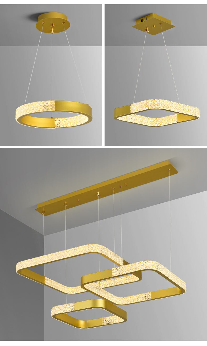 Indoors Ahsan - Gold Black Circle Rectangular Chandeliers Ceiling Lights