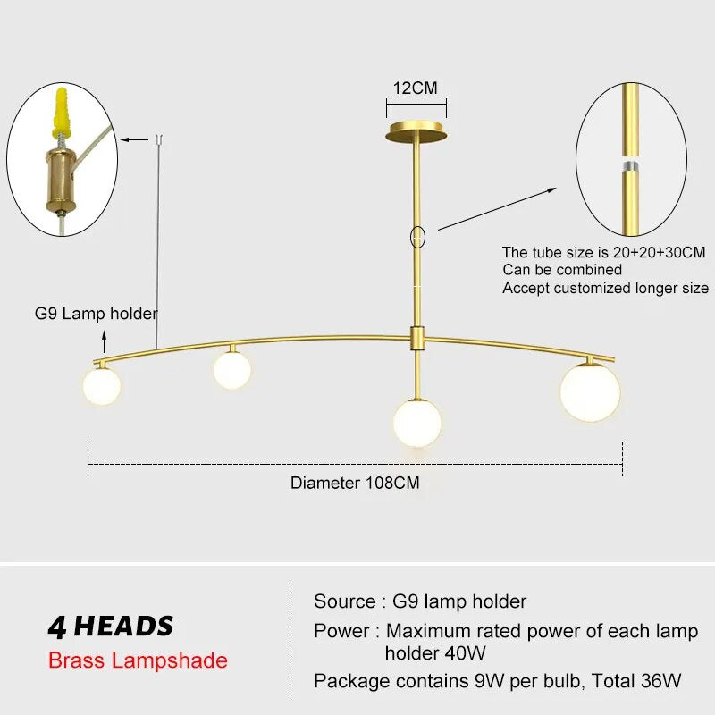 Nordic Glass Ball Design Chandelier Home Dining Room