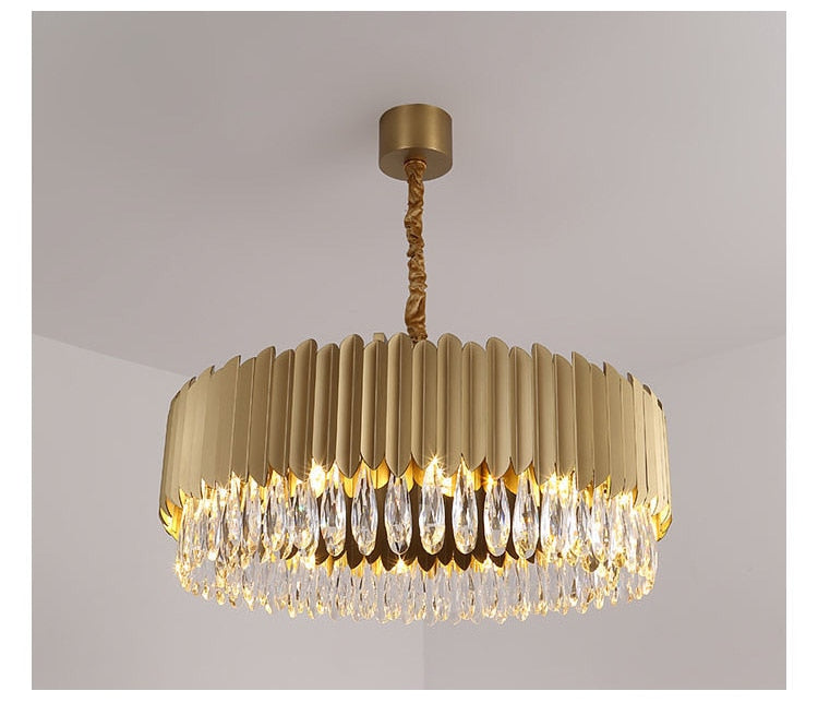 IND Modern Luxury Crystal Round Gold Black Chandelier Light