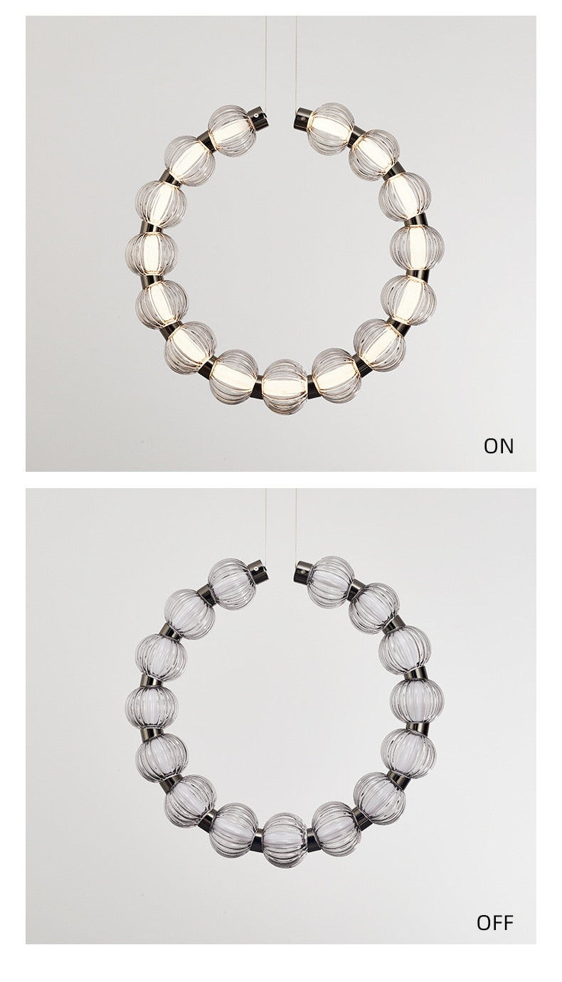 APEX Circular Ring Chrome LED Chandelier Pearl Necklace Style