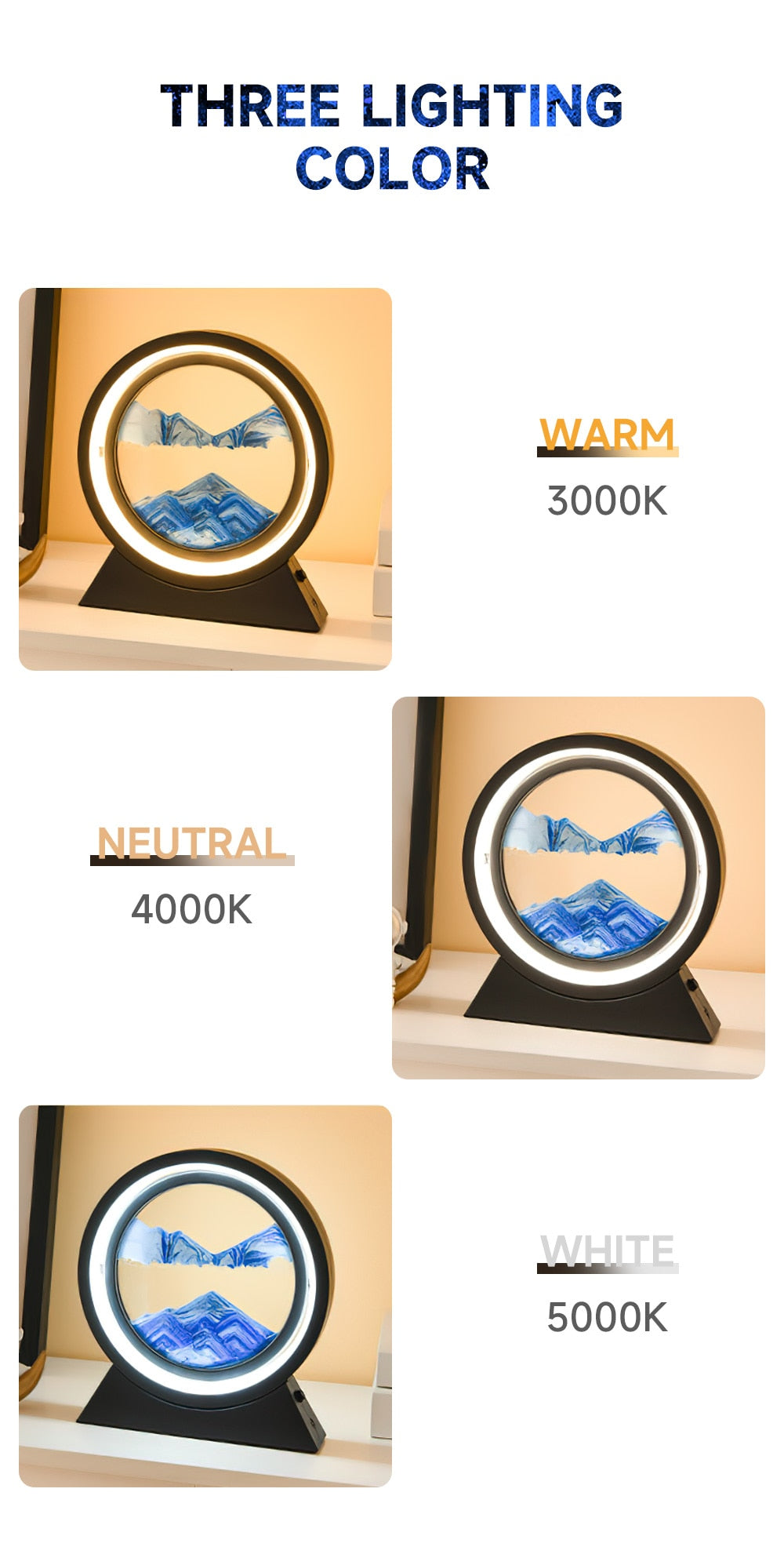 PQ 360° Rotate LED Sand Painting Night Lights