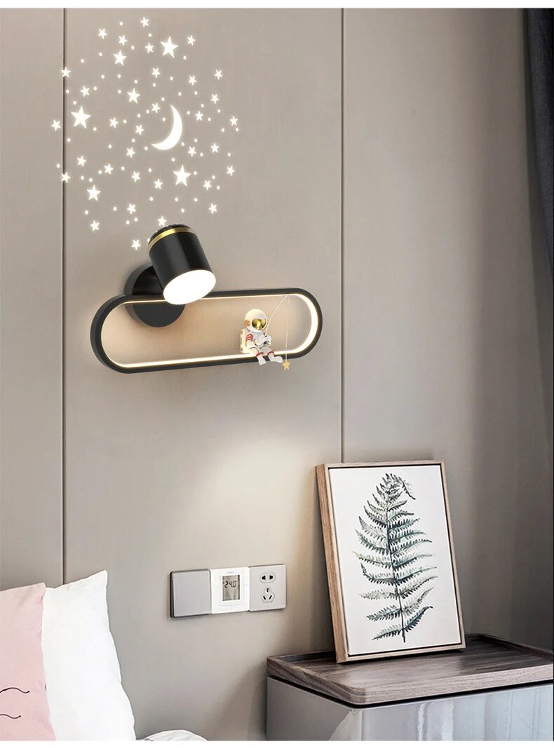 MAV Kid's room creative Wall Lamp Stars Projection Astronaut Decoration