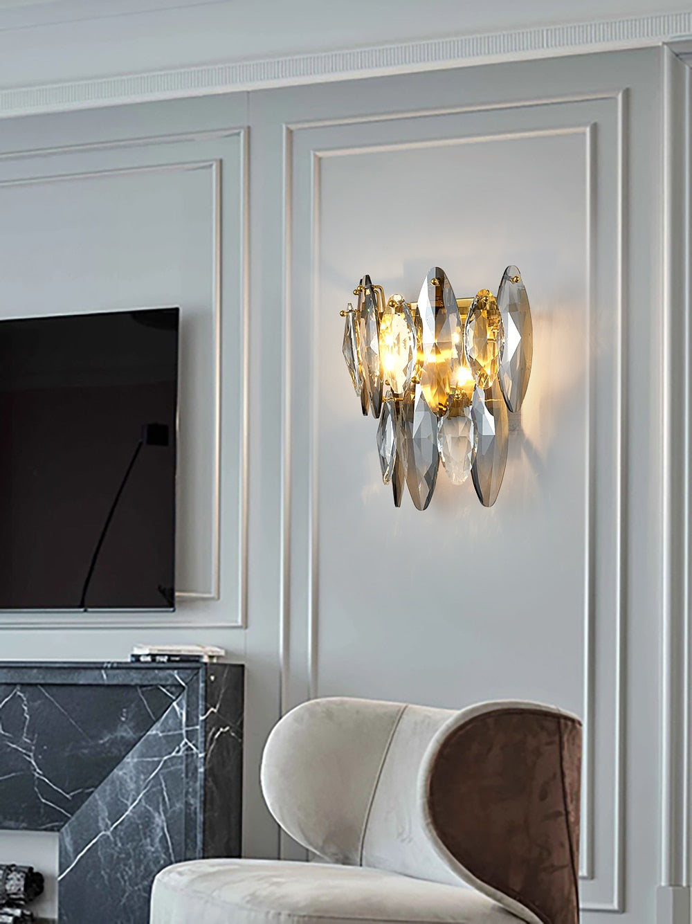 Ylk Gold Luxury Gray Crystal Wall Lamp