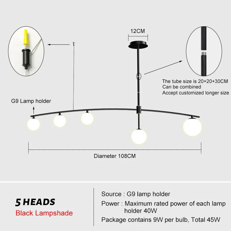 Nordic Glass Ball Design Chandelier Home Dining Room