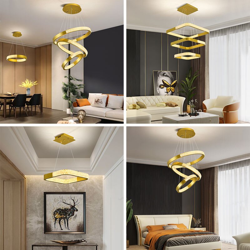 Indoors Ahsan - Gold Black Circle Rectangular Chandeliers Ceiling Lights