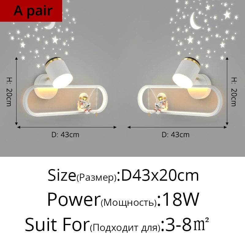 MAV Kid's room creative Wall Lamp Stars Projection Astronaut Decoration