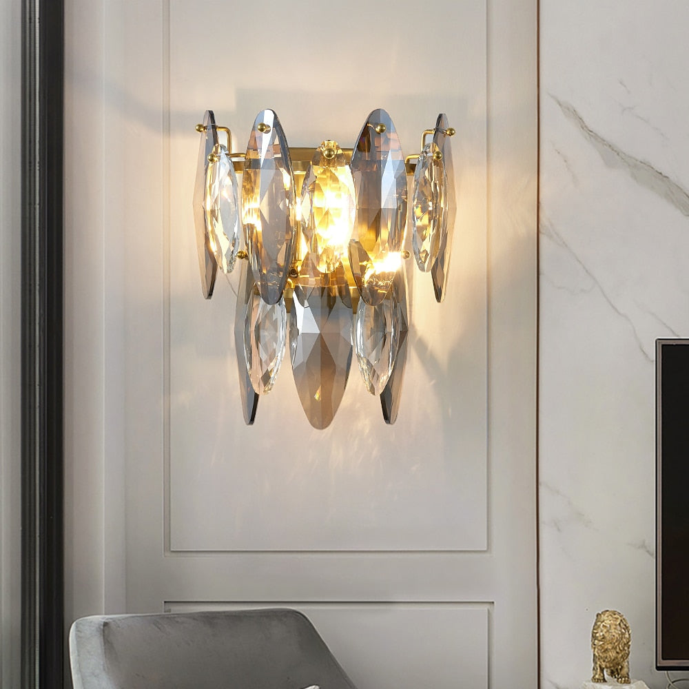 Ylk Gold Luxury Gray Crystal Wall Lamp