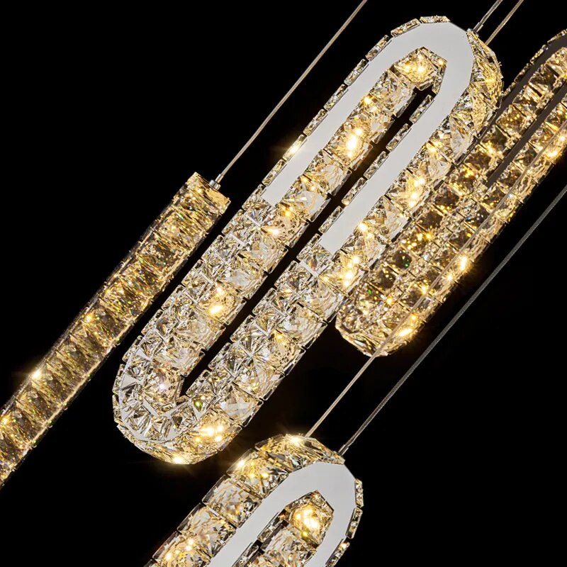 YLK Oval Long LED Crystal chandelier for staircase luxury lobby hallway hanging light