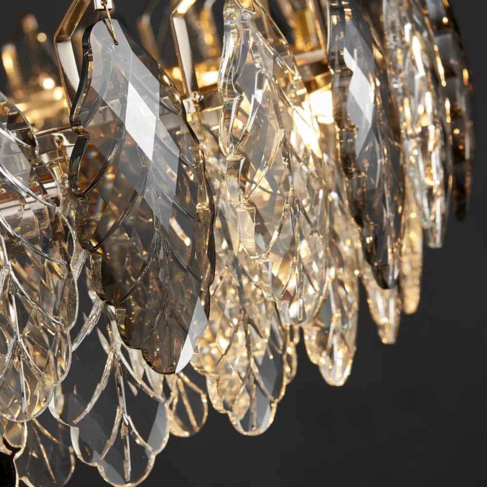 LED Dimmable Crystal Goose Feather Gold Silver Lustre Chandelier
