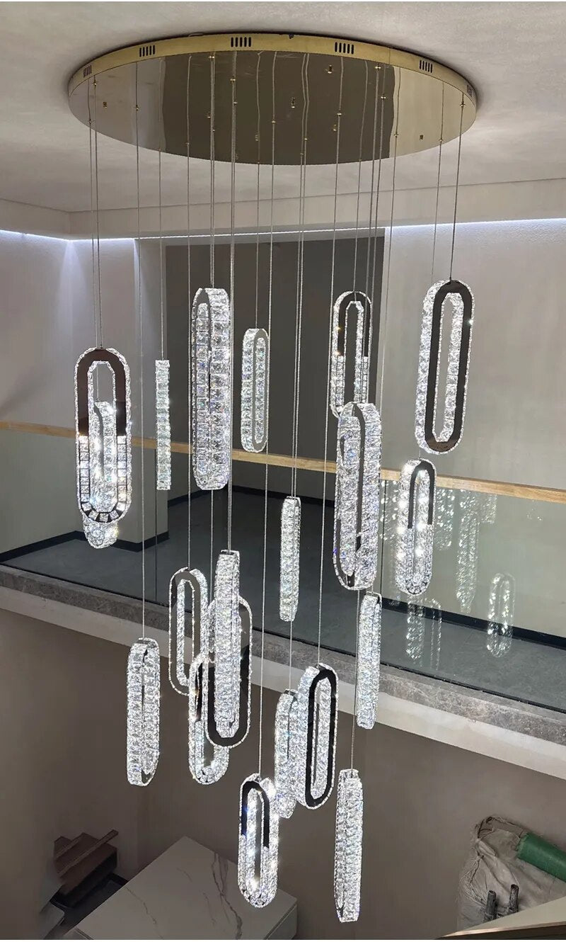 YLK Oval Long LED Crystal chandelier for staircase luxury lobby hallway hanging light