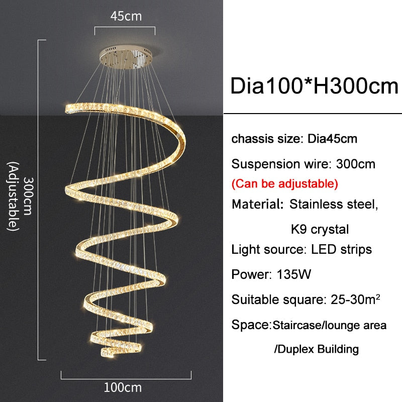Ylk Famina Long Spiral Chandelier
