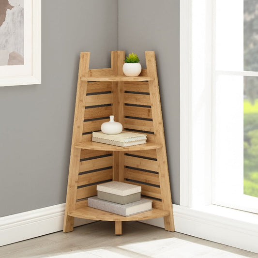 Asmund - 3 shelf bookcase Bamboo Wood Corner Shelf Unit