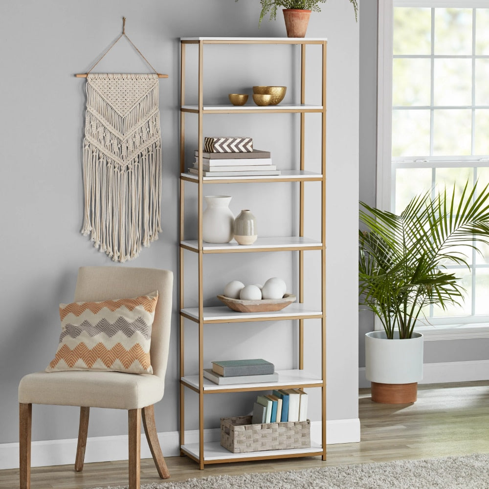 Inkeri - 6-Shelf Gold Metal Frame Bookcase