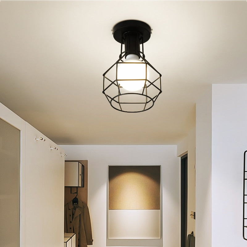 Iron Cage Metal Retro Ceiling Lamp