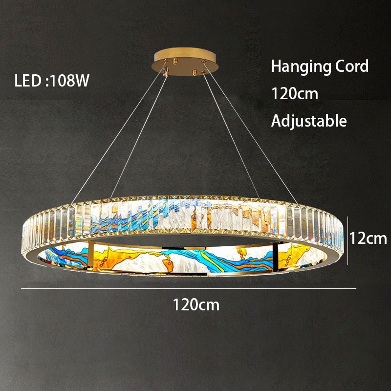 MAK Colored-Map Wall/Pendant/Ceiling Chandelier Dimmable LED Stained Glass Oval Gold Post-modern