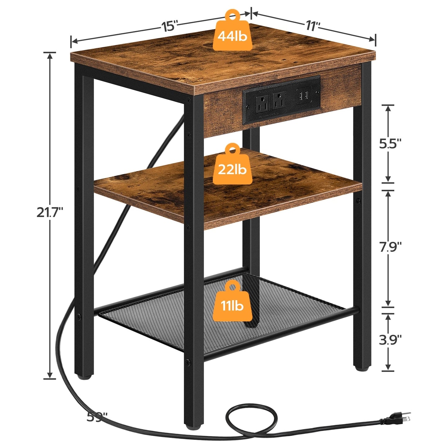 Kristian - Nightstand with Charging Station Small Nightstand