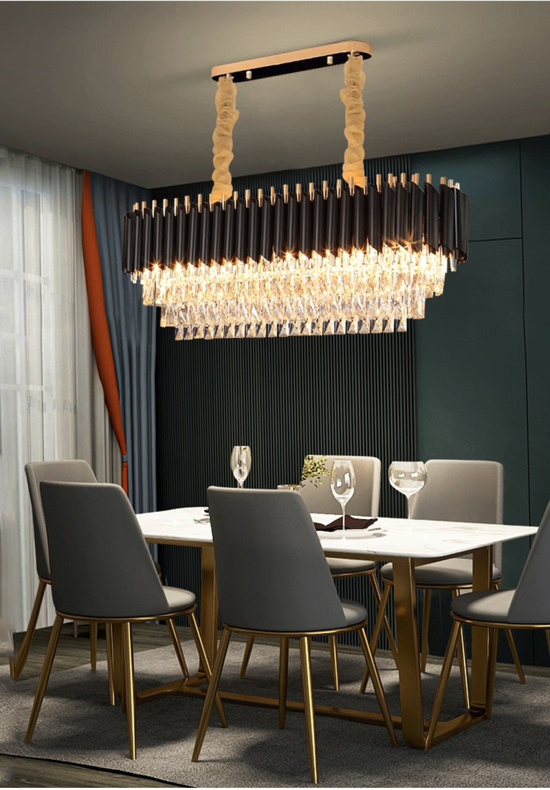 YLK Modern crystal chandelier for dining room oval design black hanging lamp