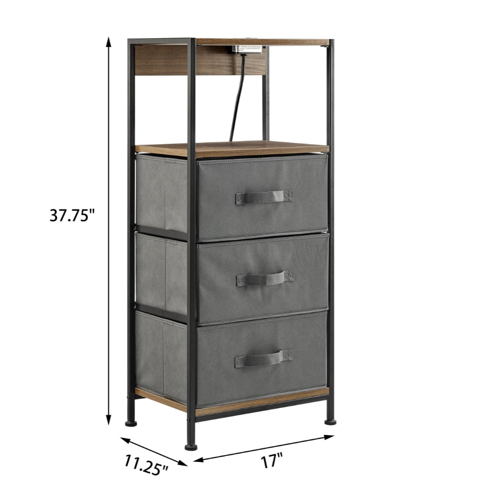 Eilif - Modern 3 Drawer Nightstand with Charging Station
