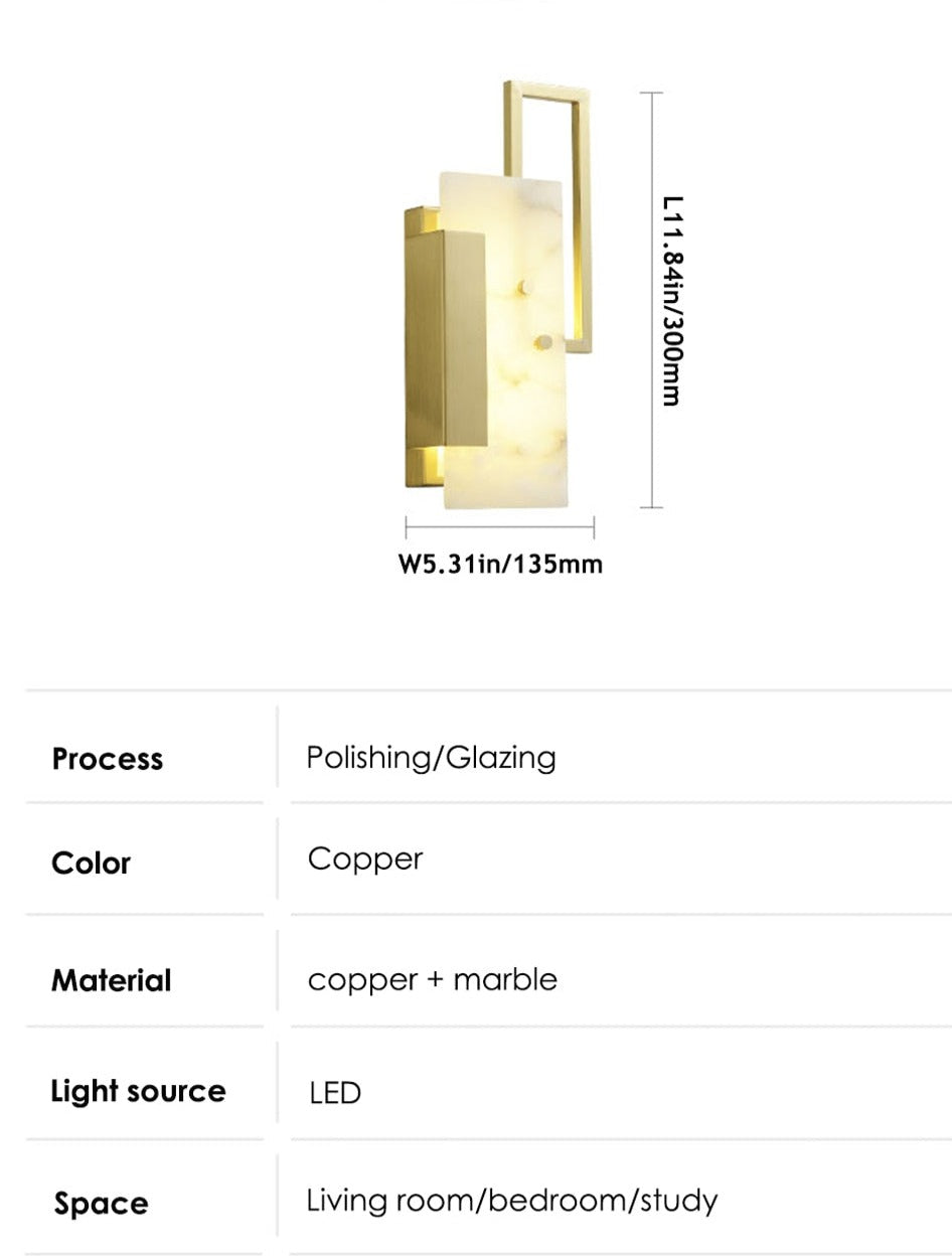 IIS Luxury Marble LED 6W Copper Golden Wall Lamp