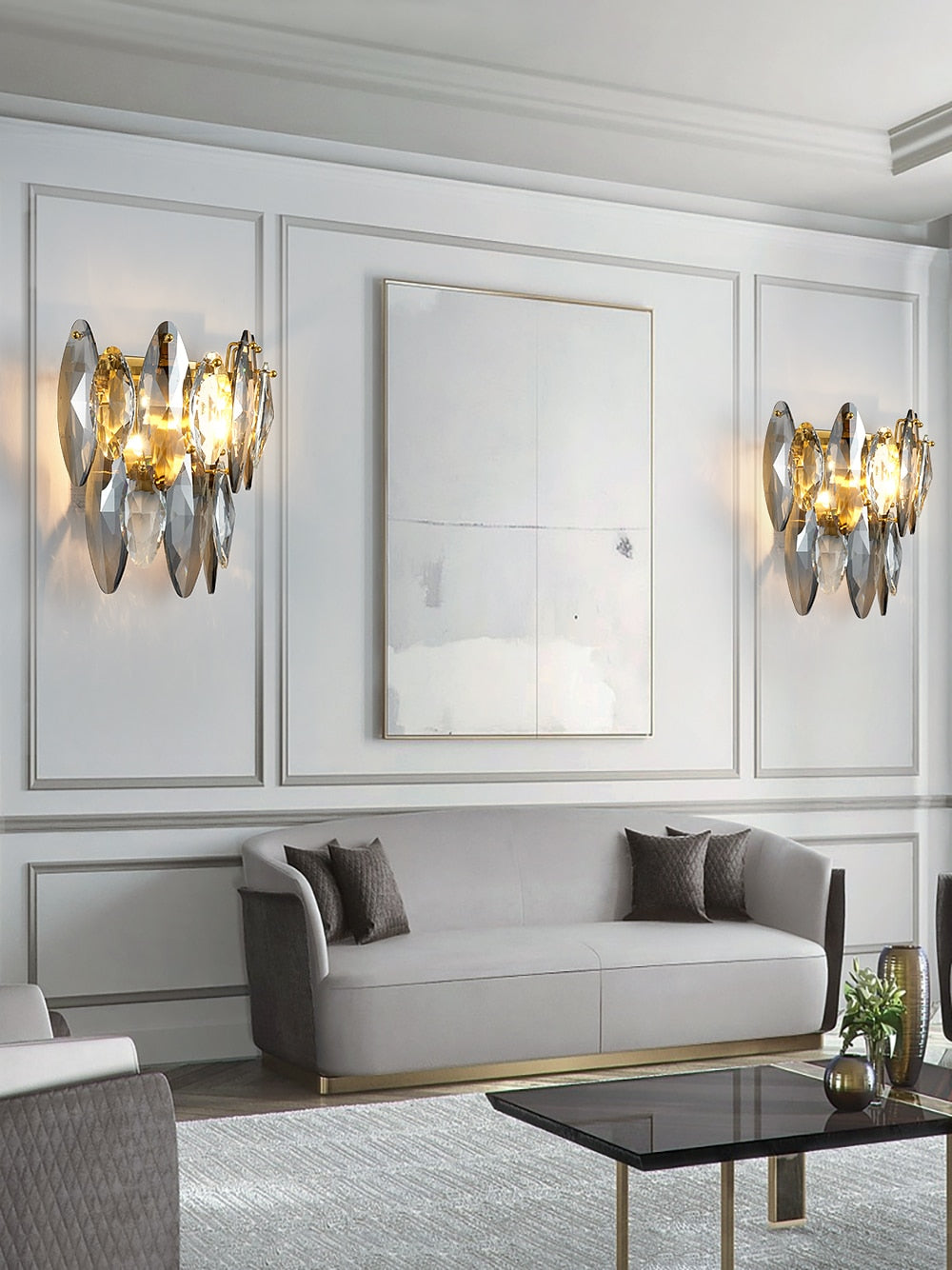 Ylk Gold Luxury Gray Crystal Wall Lamp
